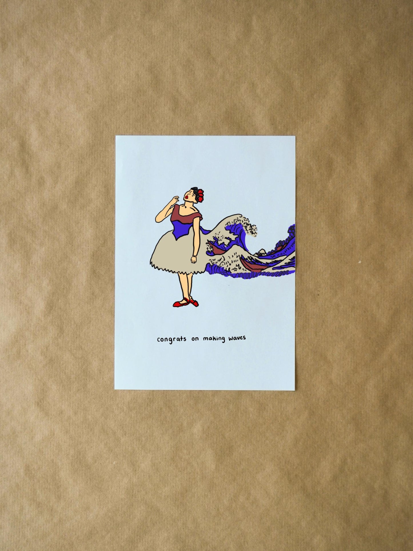 Congrats on Making Waves | Colorful Job Promotion Greeting Card for Friends & Family, Success Card, Great Wave Ballerina Design