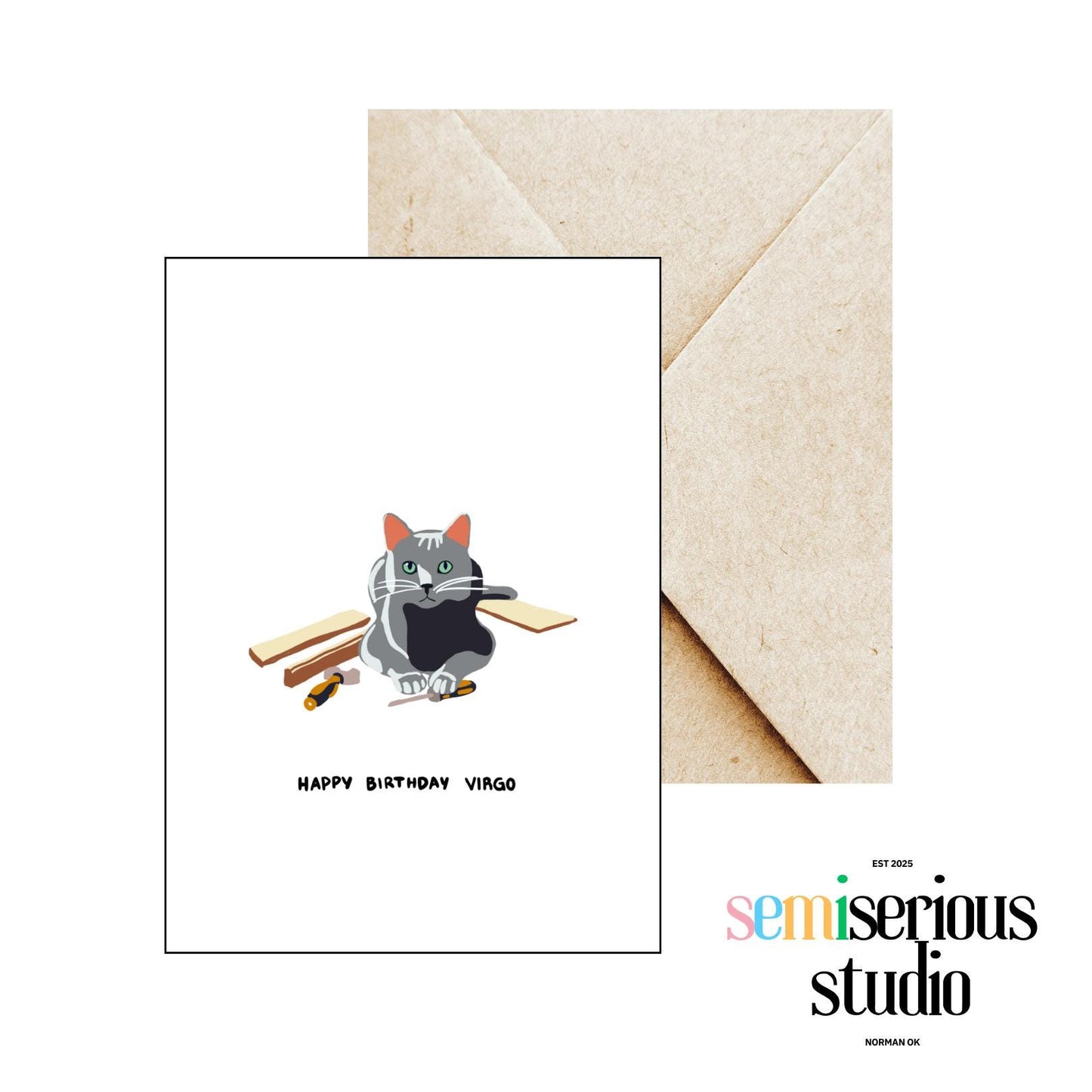 Virgo Birthday Card - Funny Zodiac Card for Cat Lovers, Russian Blue Illustration, Cute & Whimsical Gift, Handcrafted Decor