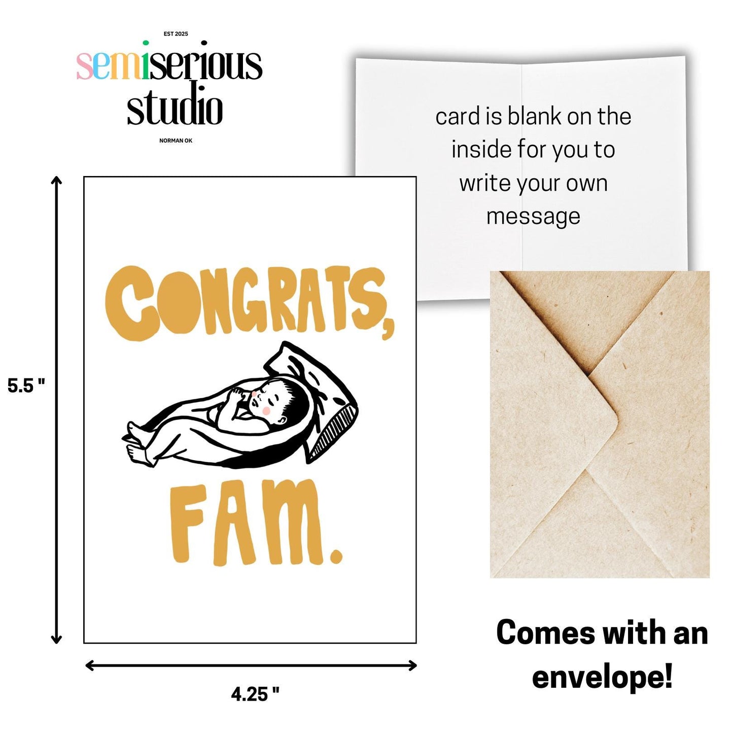 Congrats Fam | New Parent Congratulations Card, Handmade Baby Congrats Greeting Card to Celebrate New Arrival & Parenthood