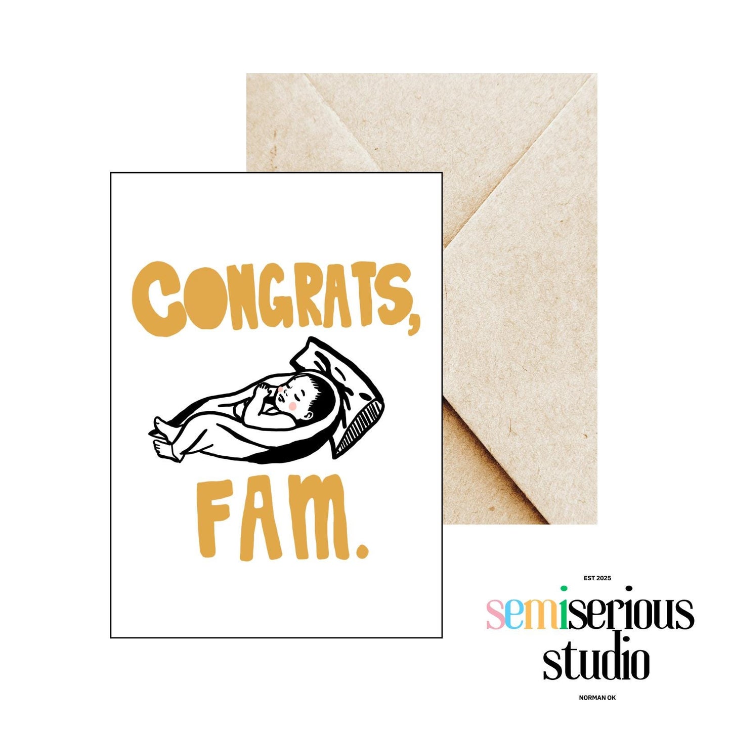 Congrats Fam | New Parent Congratulations Card, Handmade Baby Congrats Greeting Card to Celebrate New Arrival & Parenthood