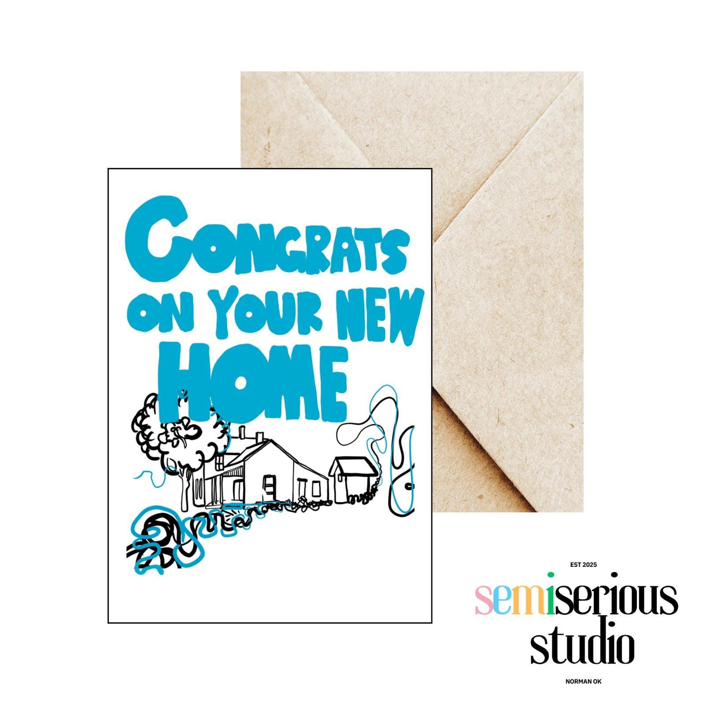 Congrats on Your New Home Card | Colorful Greeting Card for New Homeowner | Cute Congratulations Housewarming Card