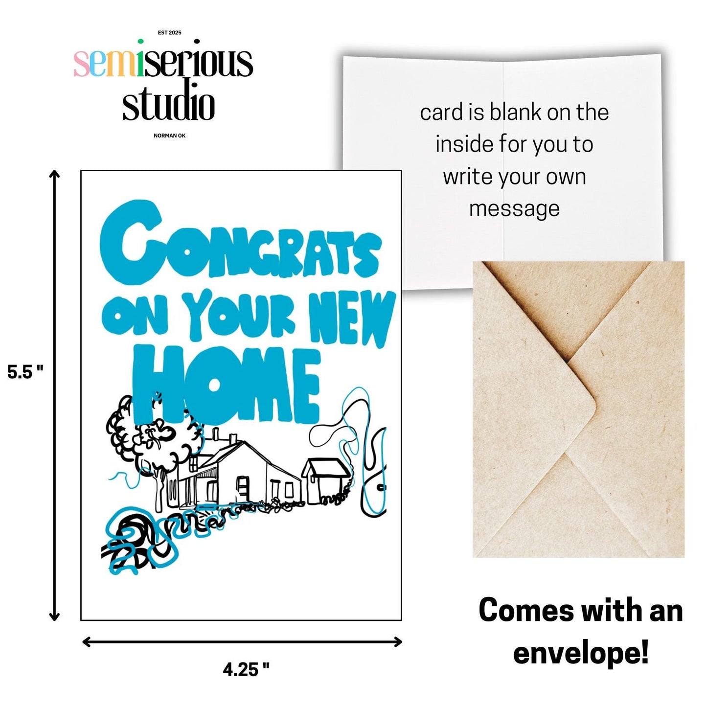 Congrats on Your New Home Card | Colorful Greeting Card for New Homeowner | Cute Congratulations Housewarming Card