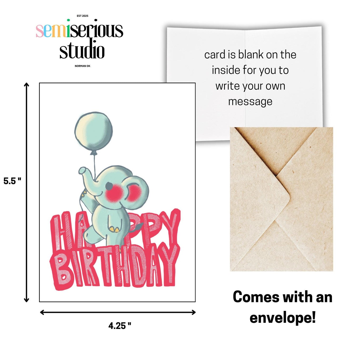 Baby Elephant Happy Birthday Card | Cute and Playful Colorful Design for Friends, Family & Kids