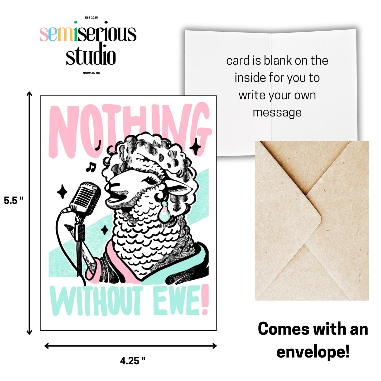 Nothing Without Ewe Valentine's Day Card, Unique Greeting Card for Him, Her, and Couples,
