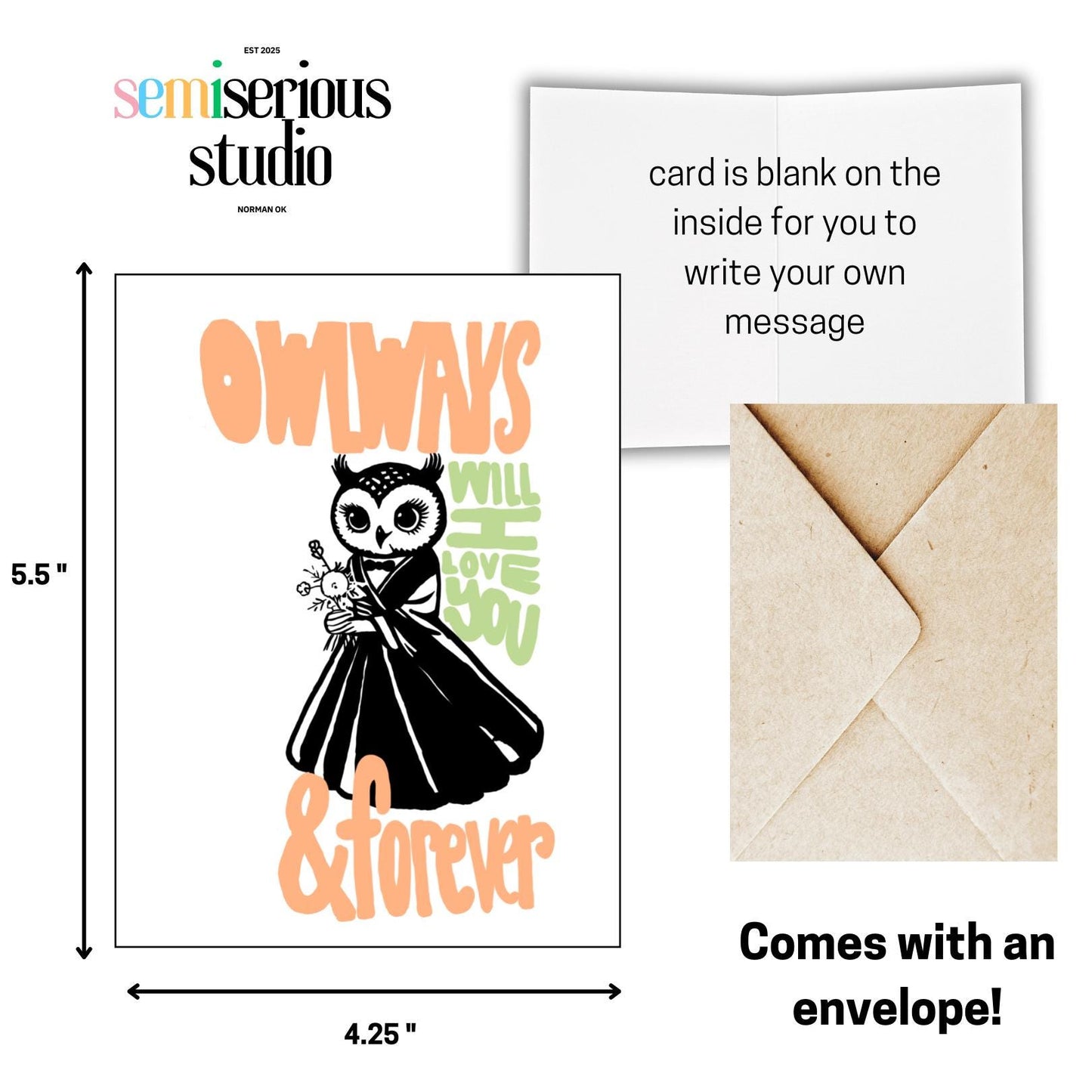 Owlways and Forever Anniversary Card - Funny Cute Pun Greeting Card for Him, Her or Couples, Sweet Joke Owl Card