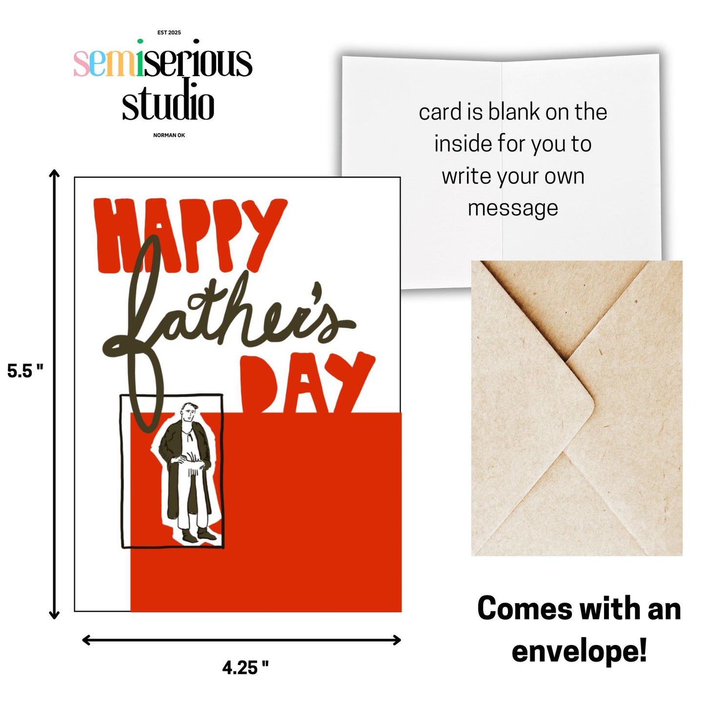 Happy Father's Day Card | Bright Red Colorful Design Greeting Card for Dad | Cute Classic Holiday Greeting Card