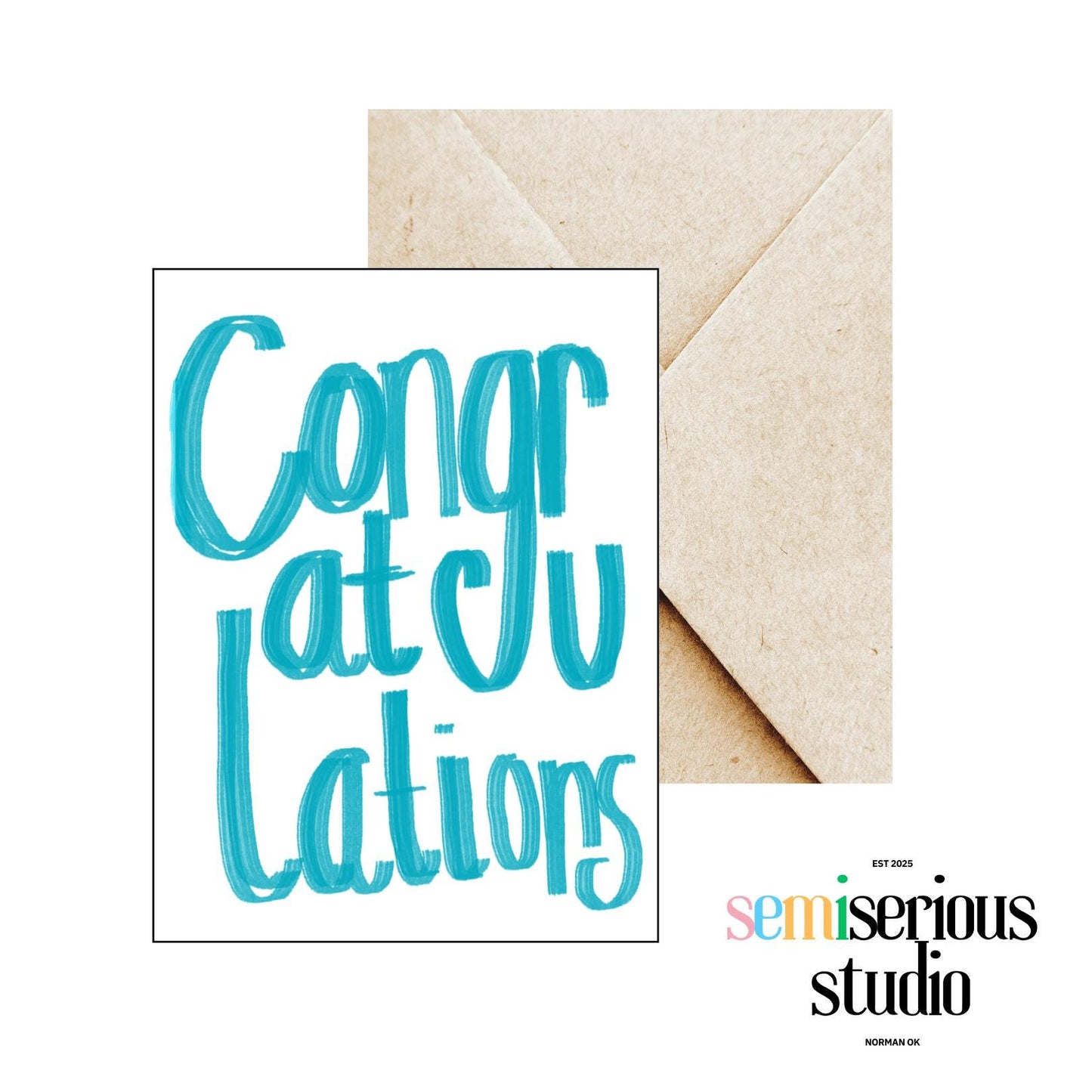 Congratulations Card - Simple Blue Text Greeting Card, Perfect for Celebrations & Special Occasions, Handmade Greeting Card