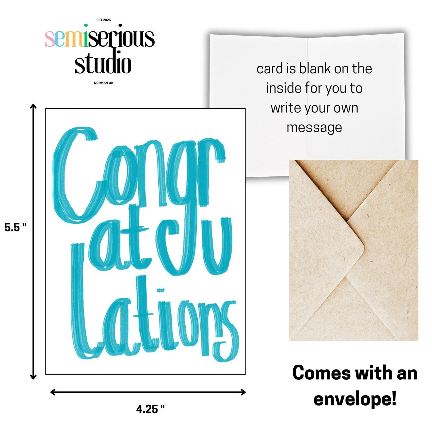 Congratulations Card - Simple Blue Text Greeting Card, Perfect for Celebrations & Special Occasions, Handmade Greeting Card
