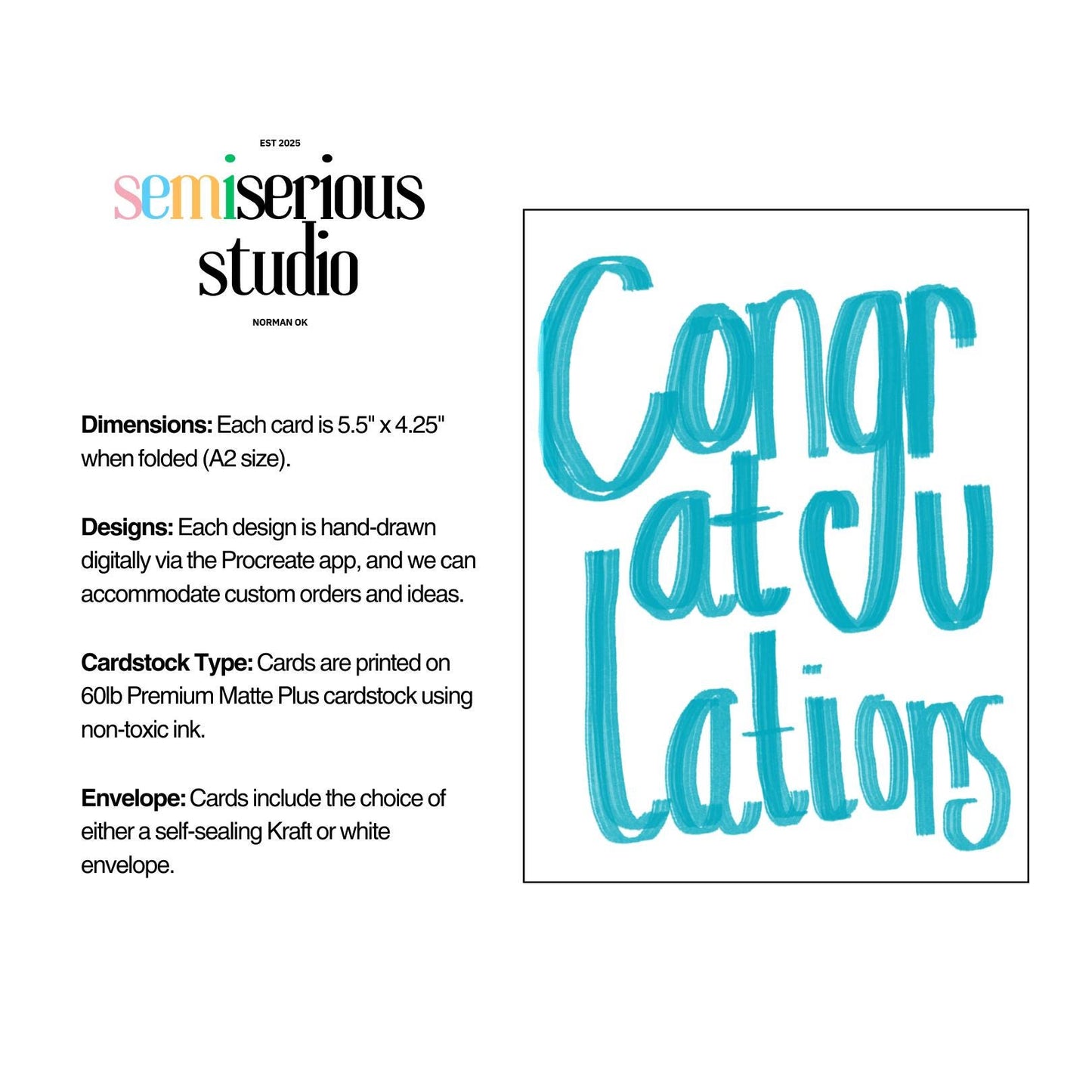 Congratulations Card - Simple Blue Text Greeting Card, Perfect for Celebrations & Special Occasions, Handmade Greeting Card