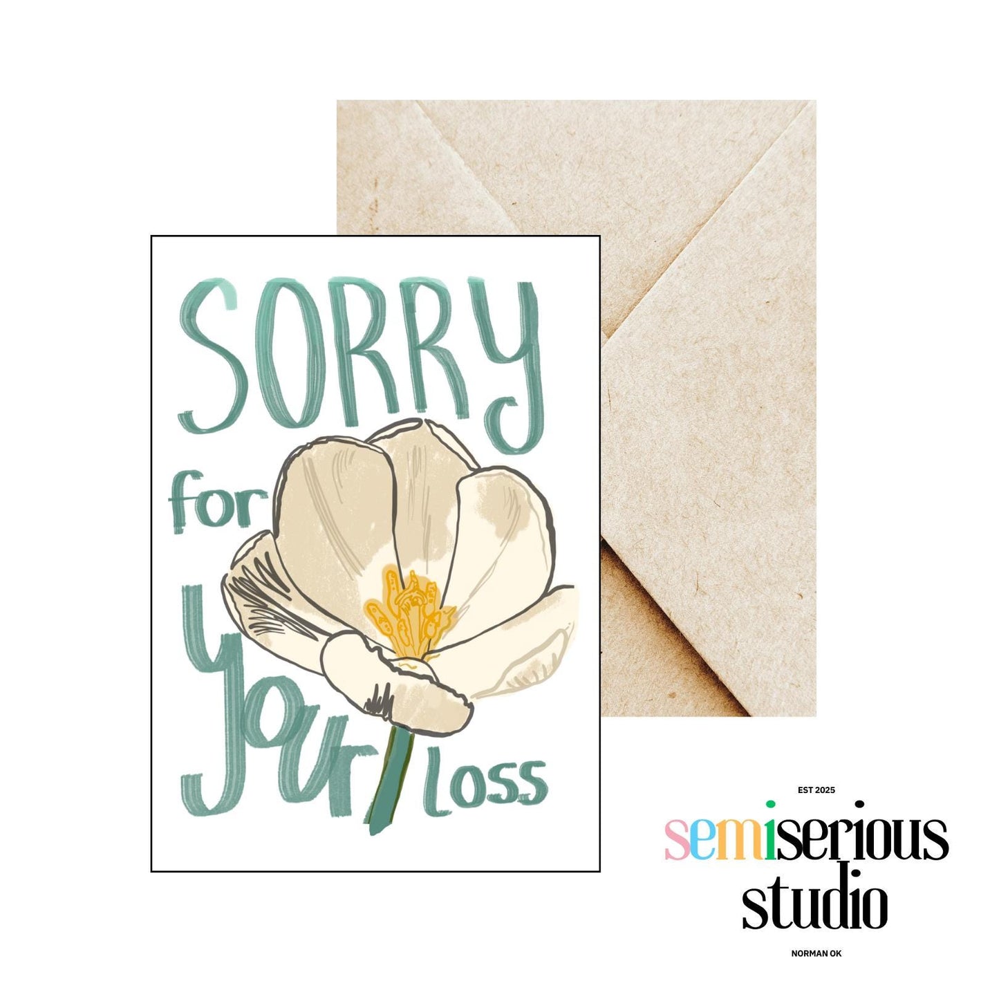 White Flower Sympathy Card for Loved Ones | Sorry for Your Loss | Elegant Floral Design, Thoughtful Condolence Message