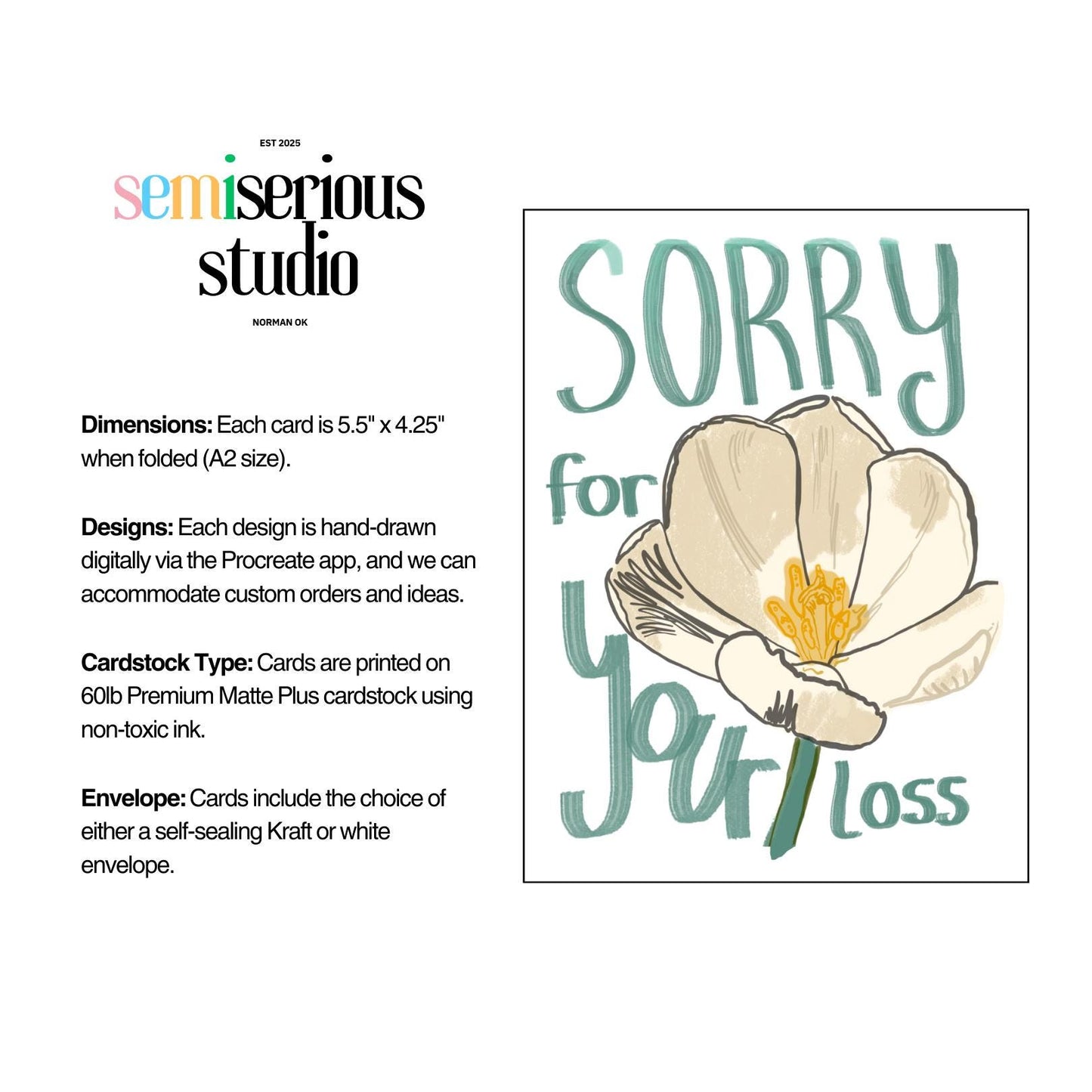 White Flower Sympathy Card for Loved Ones | Sorry for Your Loss | Elegant Floral Design, Thoughtful Condolence Message