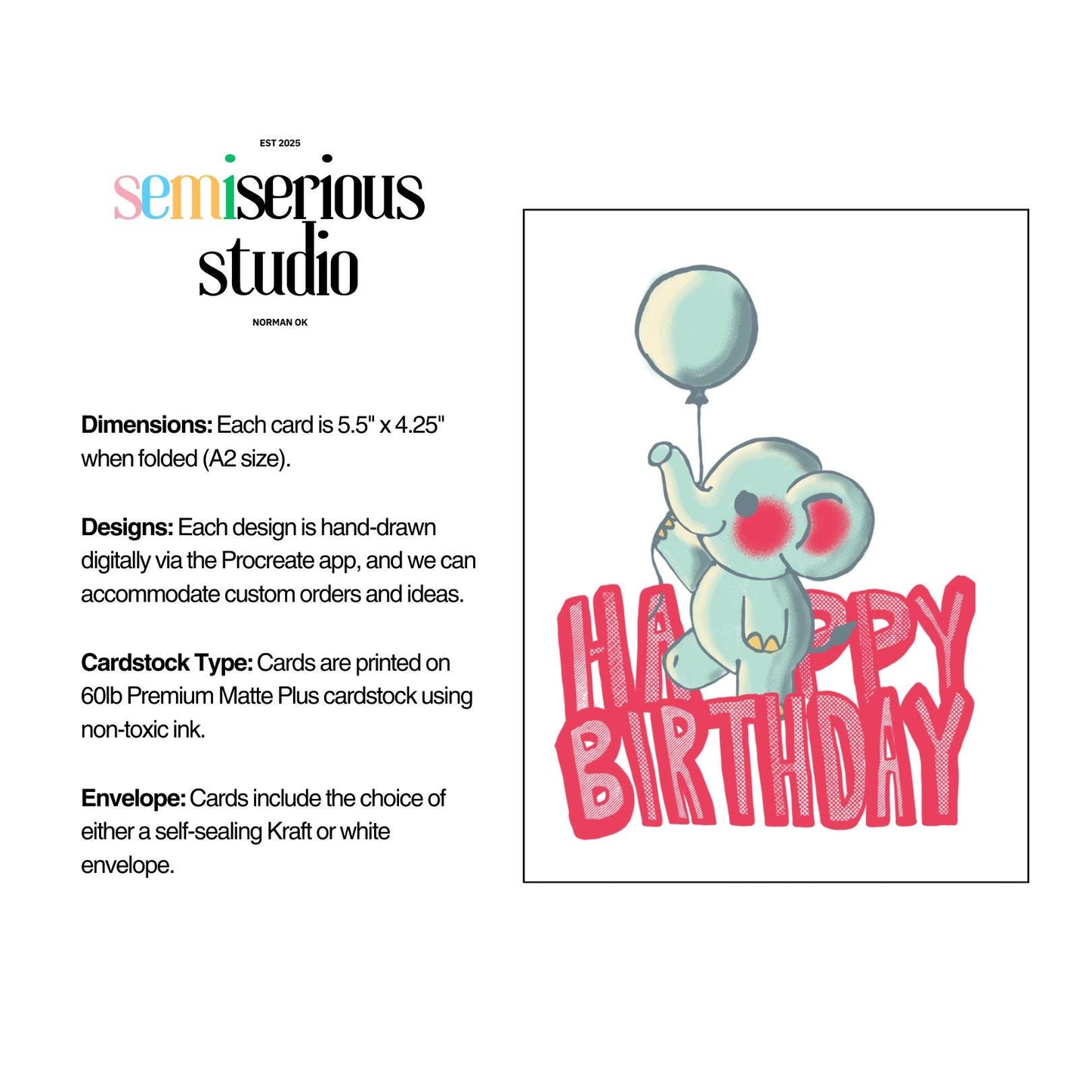 Baby Elephant Happy Birthday Card | Cute and Playful Colorful Design for Friends, Family & Kids