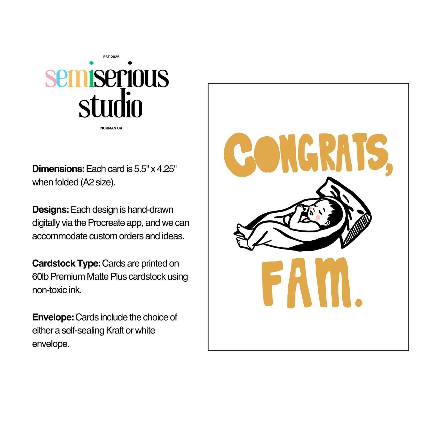 Congrats Fam | New Parent Congratulations Card, Handmade Baby Congrats Greeting Card to Celebrate New Arrival & Parenthood