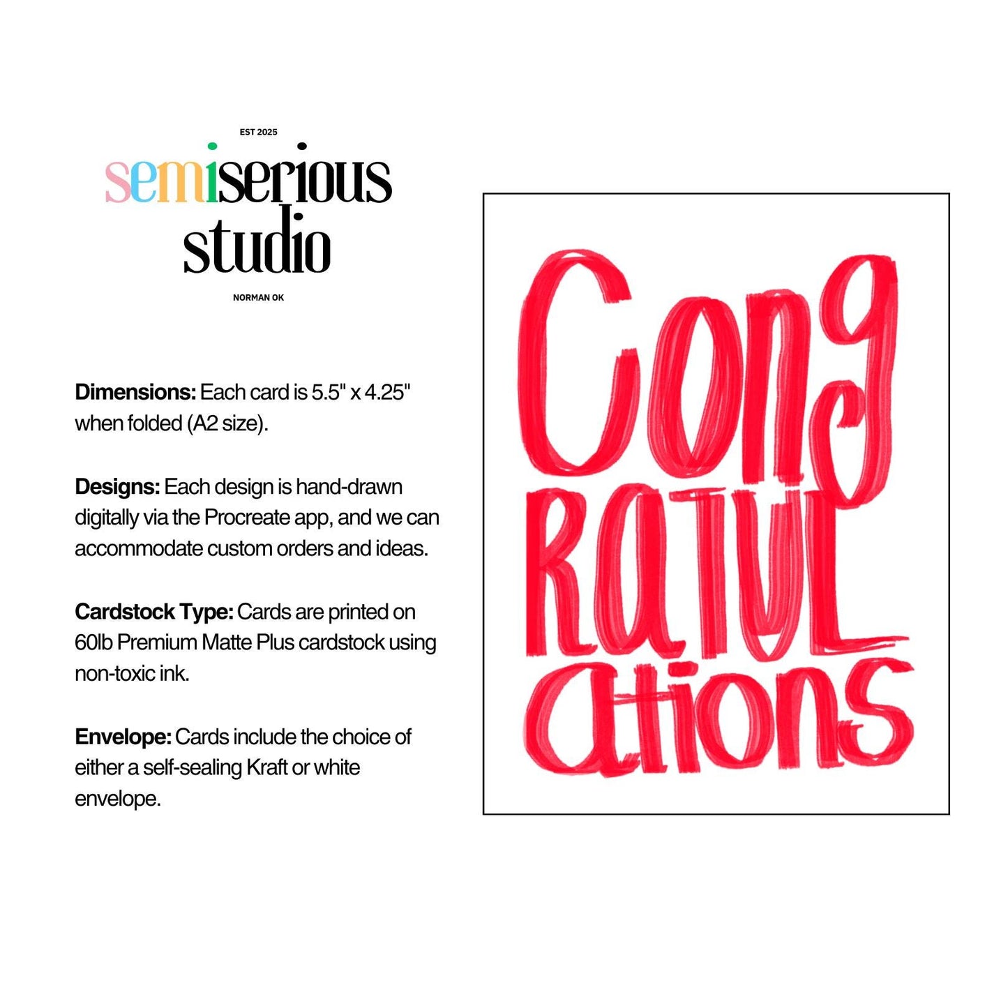 Congratulations Card - Simple Red Text Greeting Card, Perfect for Celebrations & Special Occasions, Handmade Greeting Card