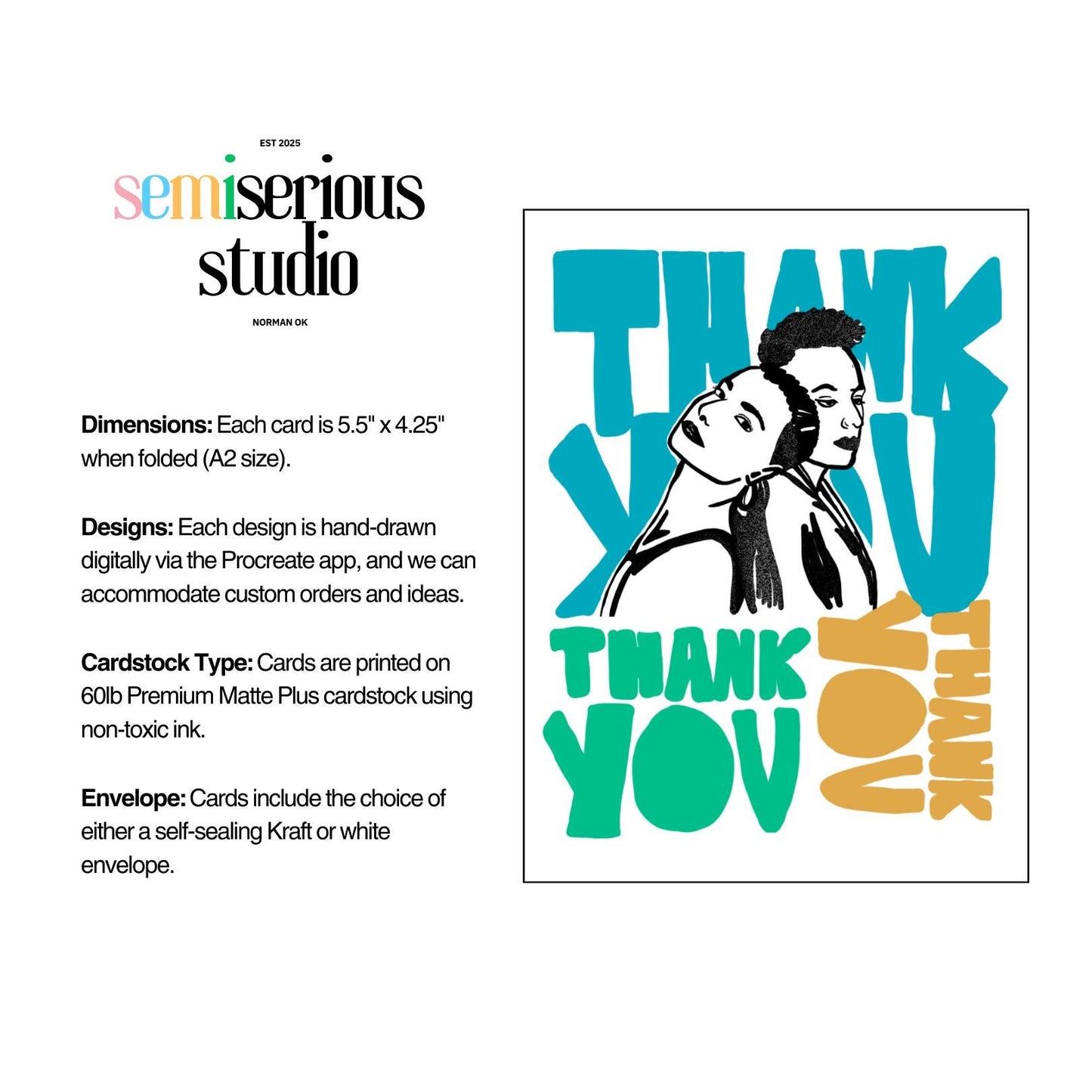 Two Friends Thank You Card | Colorful Fun Gratitude Card for Friends, Gifts, & Special Occasions
