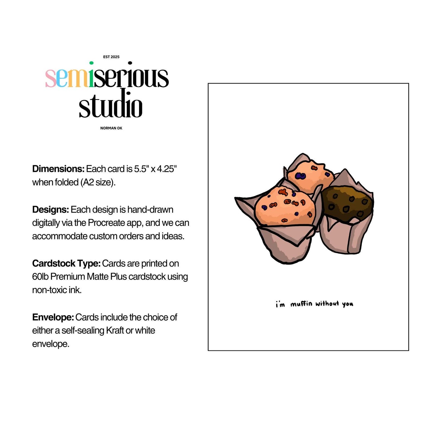 I'm Muffin Without You Valentine's Day Card | Funny Pun and Romantic Greeting for Couples and Friends