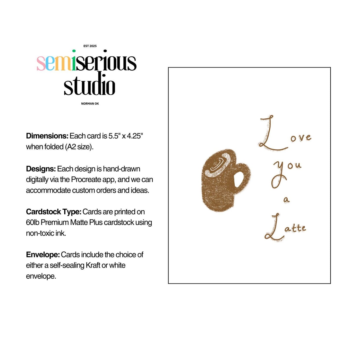 Love You a Latte Valentine's Day Card, Funny Pun, Cheesy Coffee Joke, Cute Hand-drawn Holiday Greeting Card for Sweethearts, Friends, Family