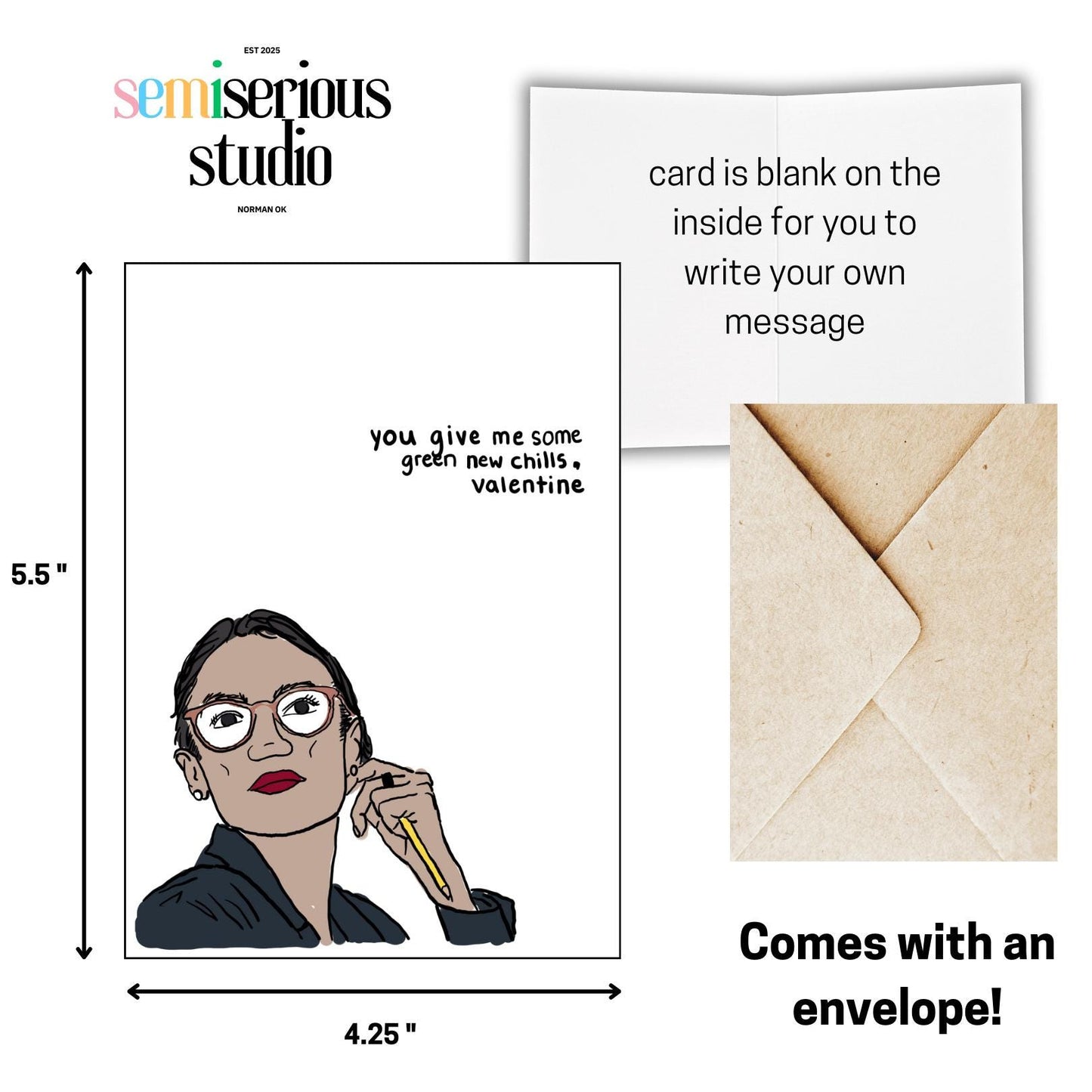 AOC Green New Deal Valentine's Day Card - Funny Liberal Romantic Pun, Cheesy Sweet Joke & Cute Political Greeting for Loved Ones and Partner