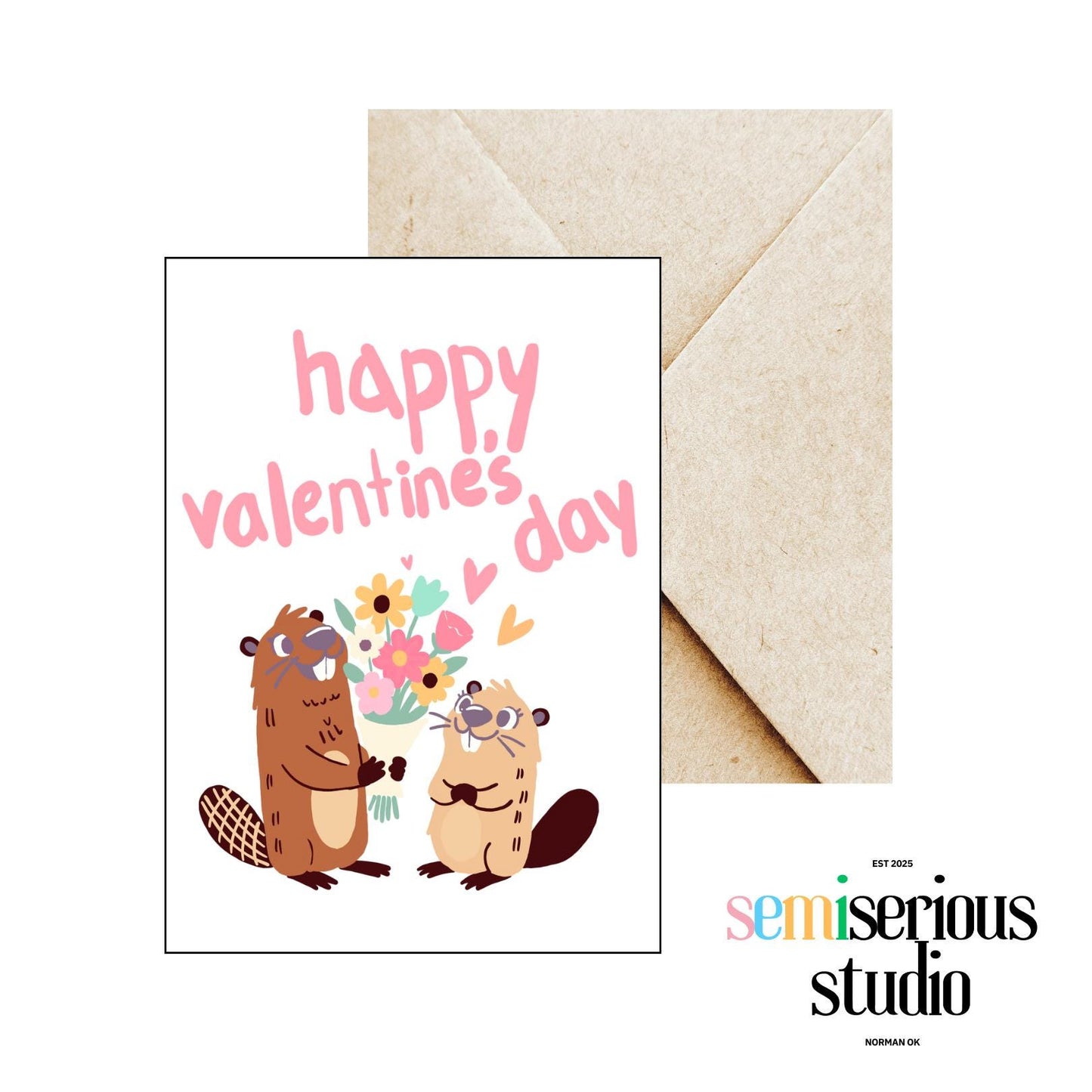 Romantic Beaver Valentine's Day Card - Cute Animal Art, Colorful Love Greeting for Him/Her, Celebrate Love & Laughter