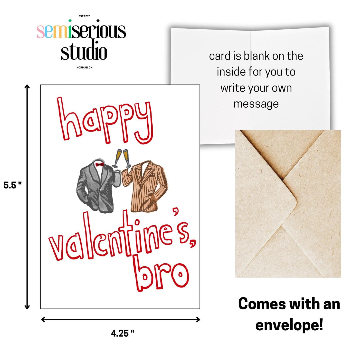 Bros Happy Valentine's Day Card - Funny Cheesy Greeting for Friends & Partners, Cute LGBTQ Holiday Card