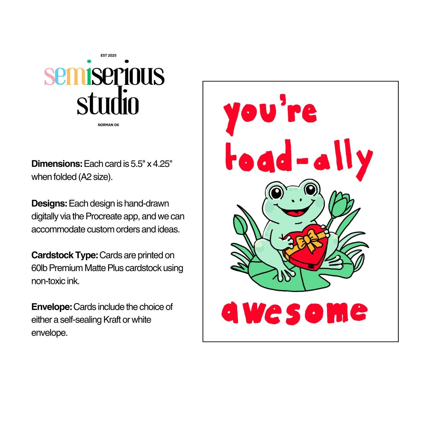 Toad-ally Awesome Valentine's Day Card - Funny Frog Pun Greeting for Him & Her, Cute Holiday Love Card