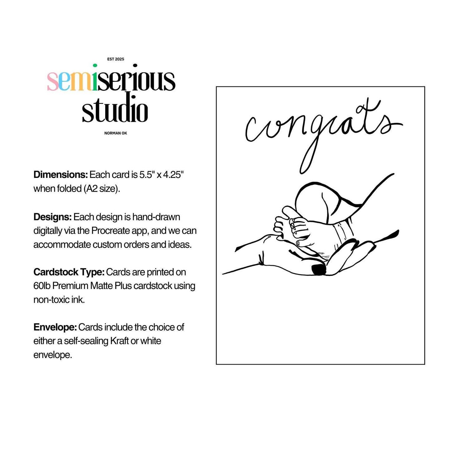 New Parent Congratulations Card - Baby Congrats Greeting Card, Handmade Card to Celebrate New Arrival & Parenthood