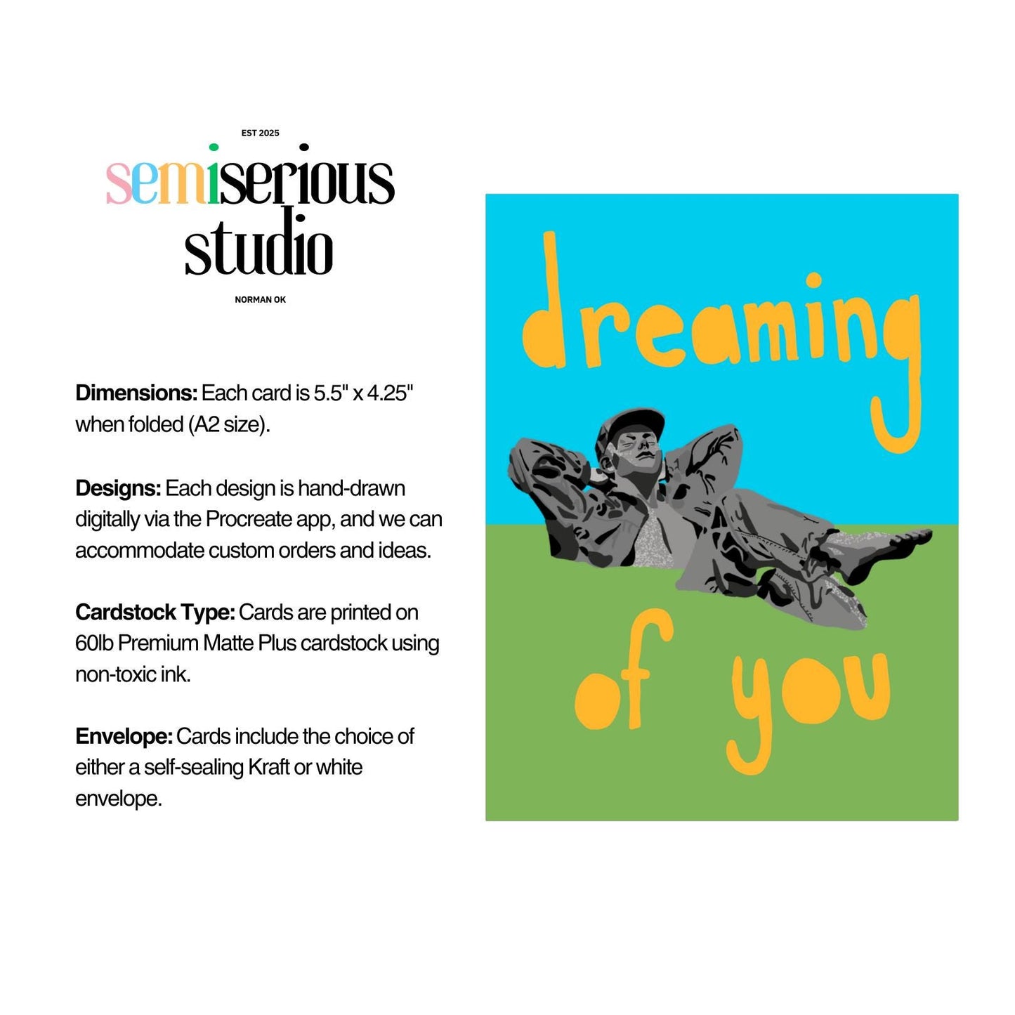 Dreaming of You Pastoral Dreamer Valentine's Day Card, OU Nostalgia, Colorful Oklahoma Art for Lovers & Couples, Fun Sweet Note