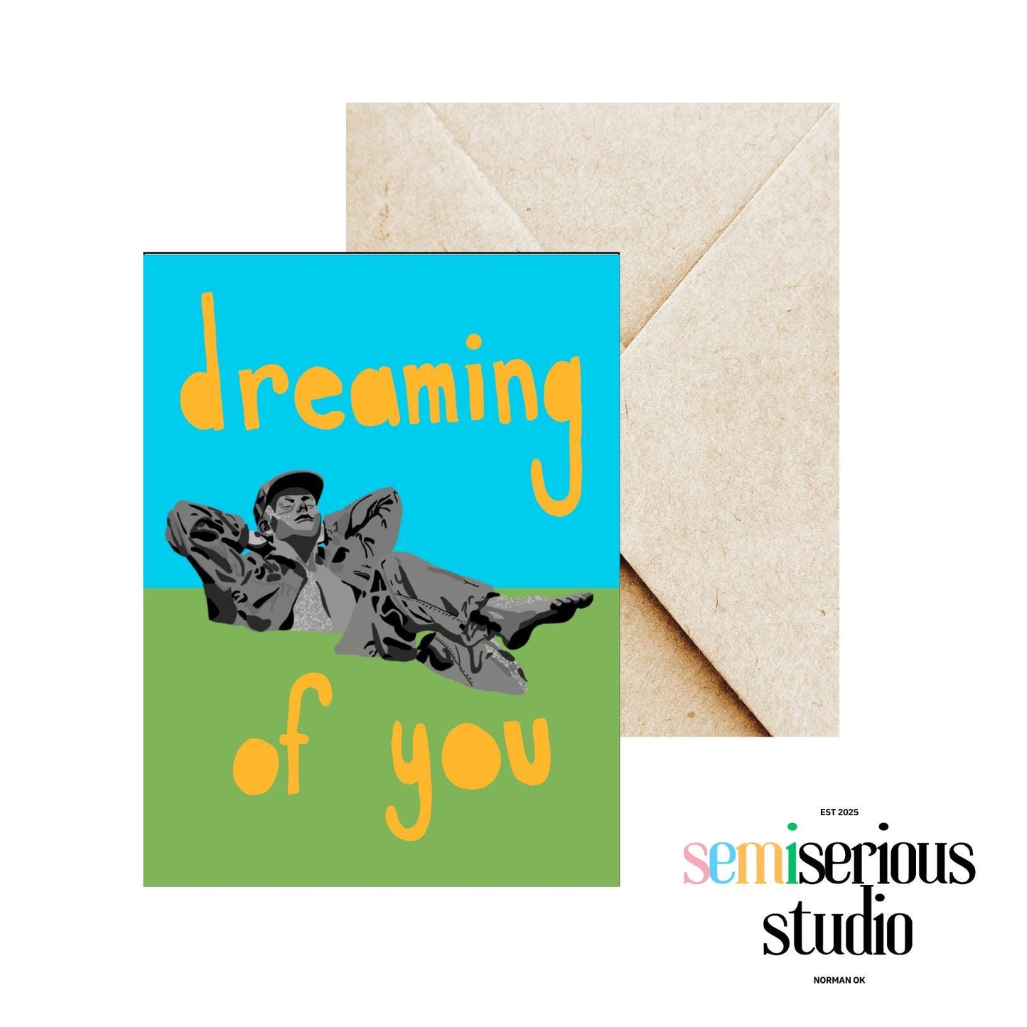 Dreaming of You Pastoral Dreamer Valentine's Day Card, OU Nostalgia, Colorful Oklahoma Art for Lovers & Couples, Fun Sweet Note