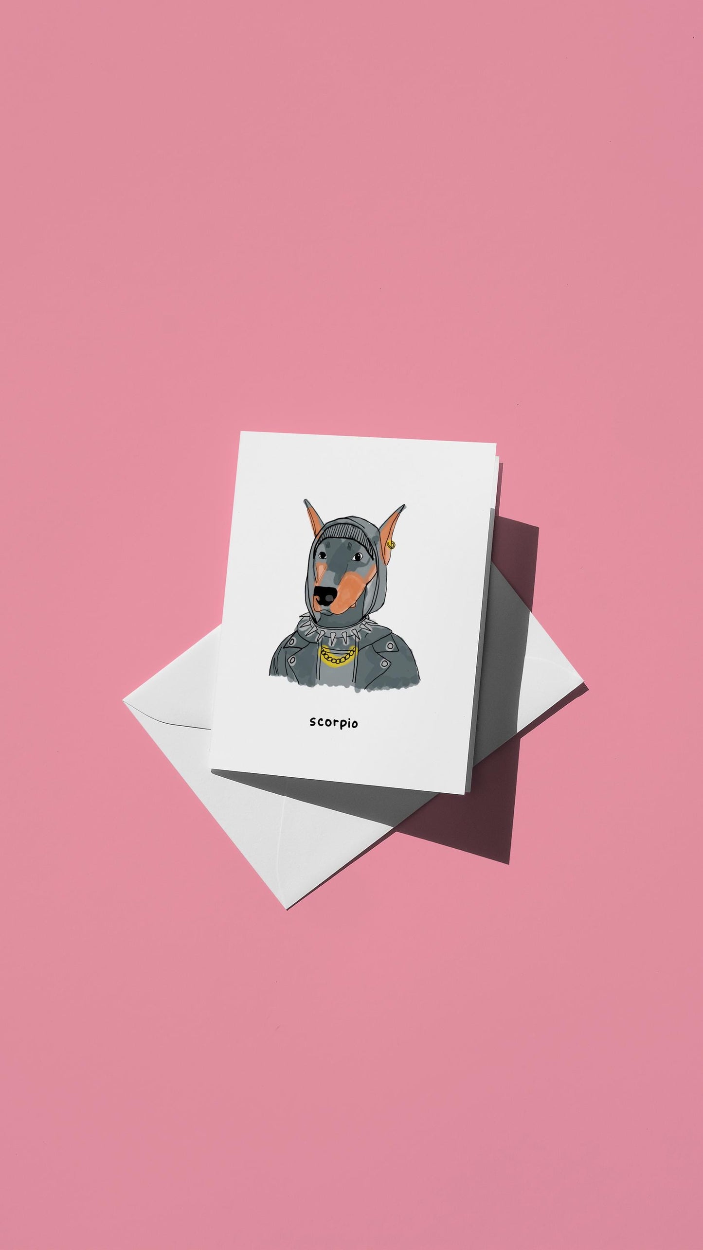 Scorpio Birthday Card: Cute Funny Zodiac Card with Cool Dobermann in Leather Jacket for Dog Lovers, Funny Astrology Greeting Card