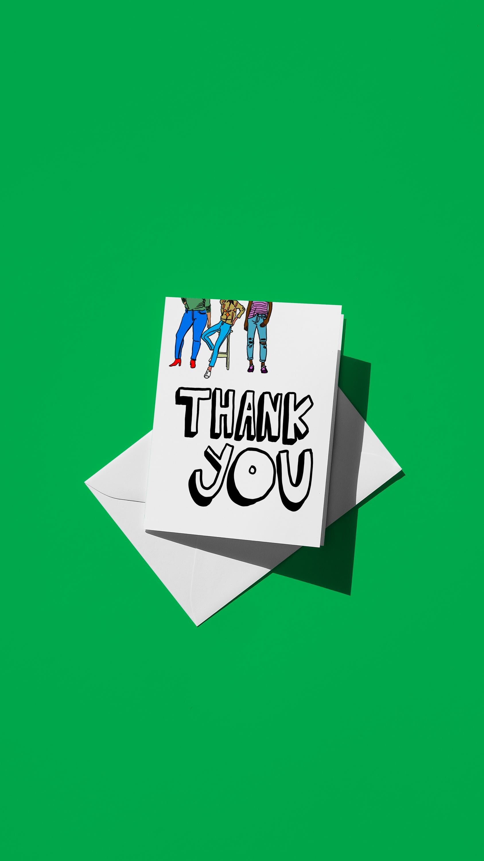 Hand-drawn illustration of three people in the distance with the message "THANK YOU" in bubble letters