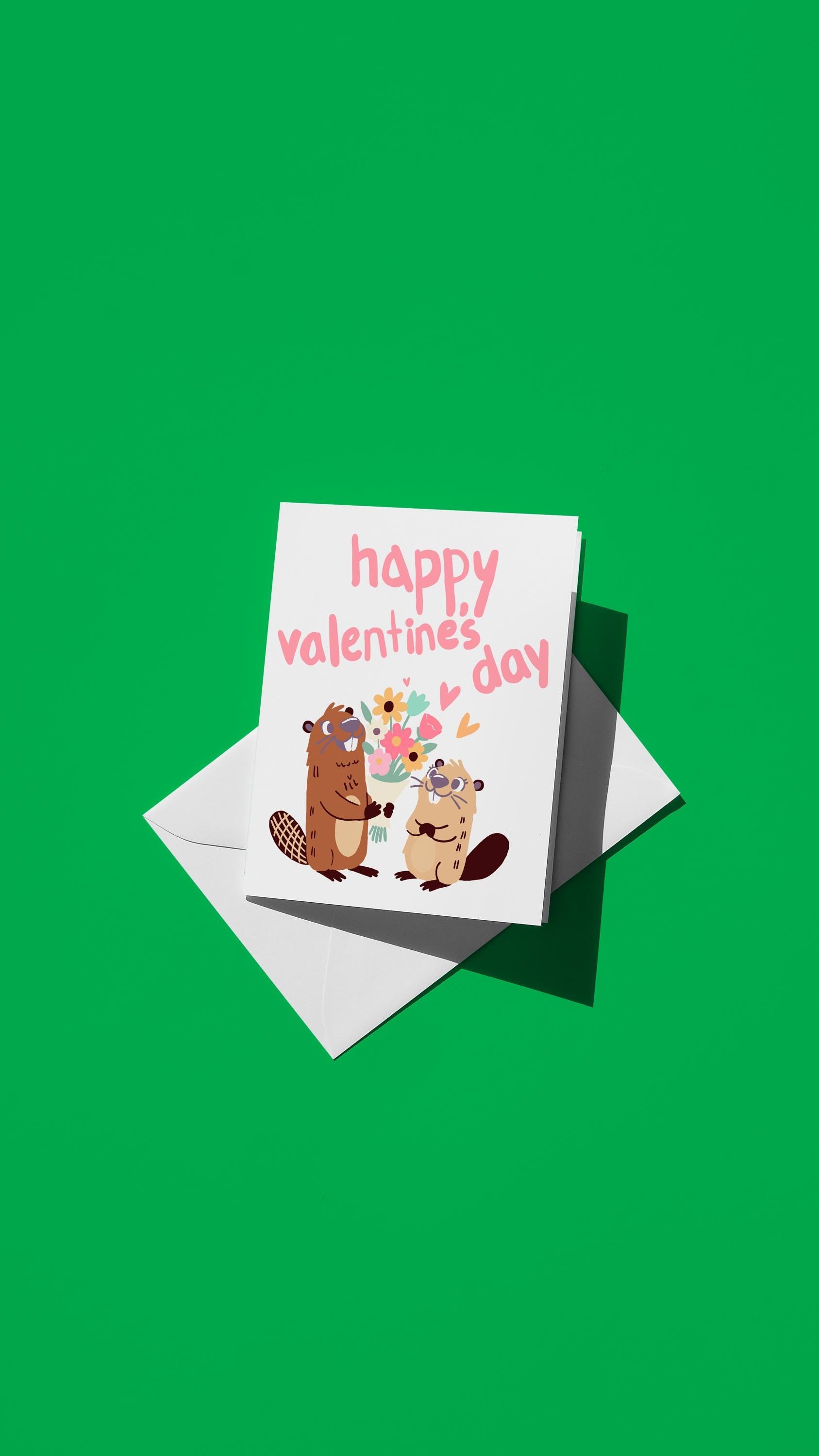 Hand-drawn illustration of two beavers with the message "happy valentine's day"