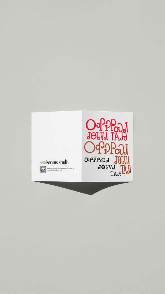 Cherokee Colorful Father's Day card standing open, showing the front artwork and the Semiserious Studio logo on the back