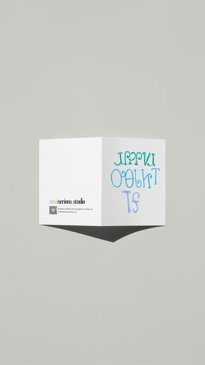 Cherokee Pastel Mother's Day card standing open, showing the front artwork and the Semiserious Studio logo on the back