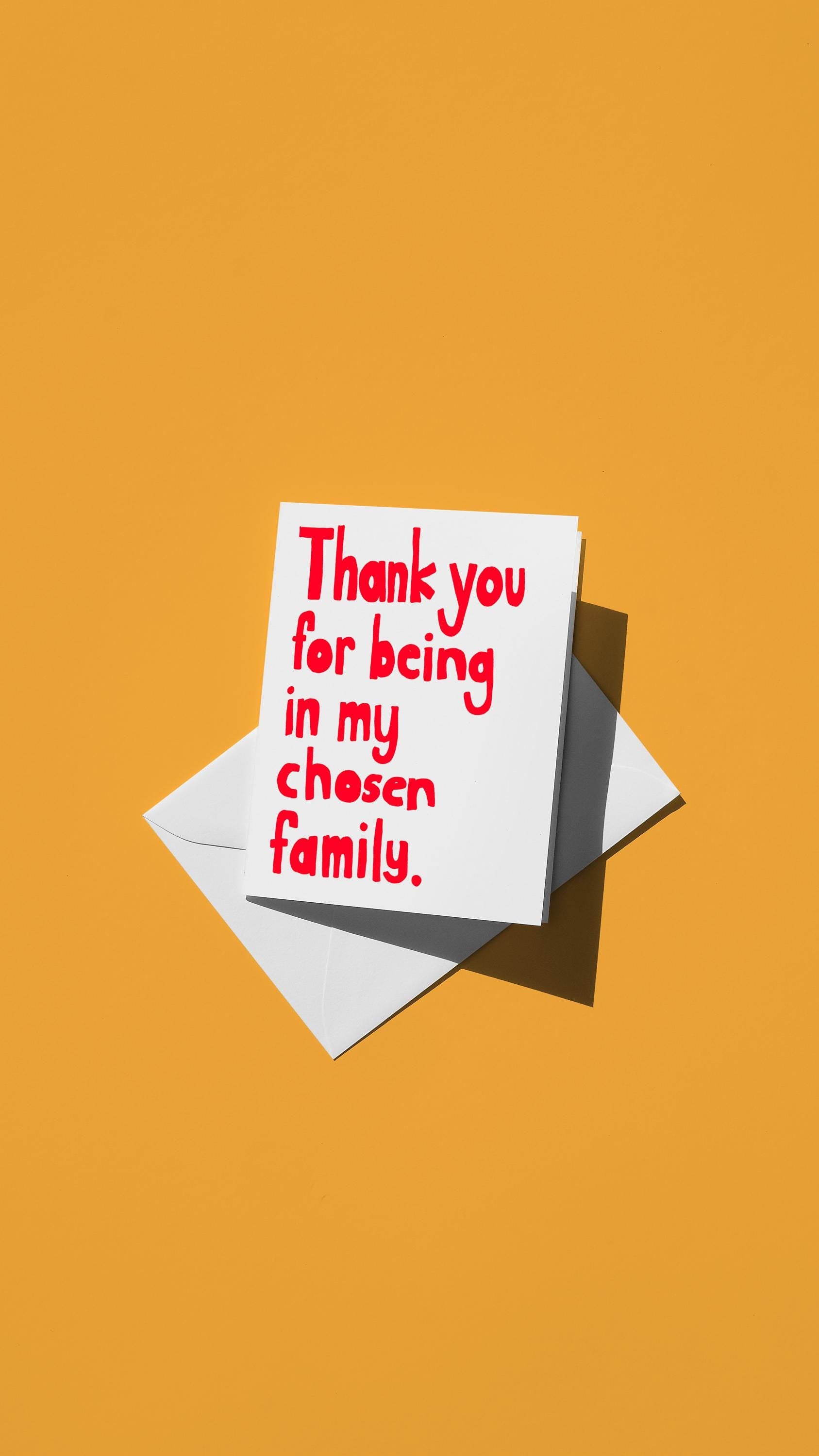 Hand-drawn illustration of hand-drawn digital design with the message "Thank you for being in my chosen family." in red text