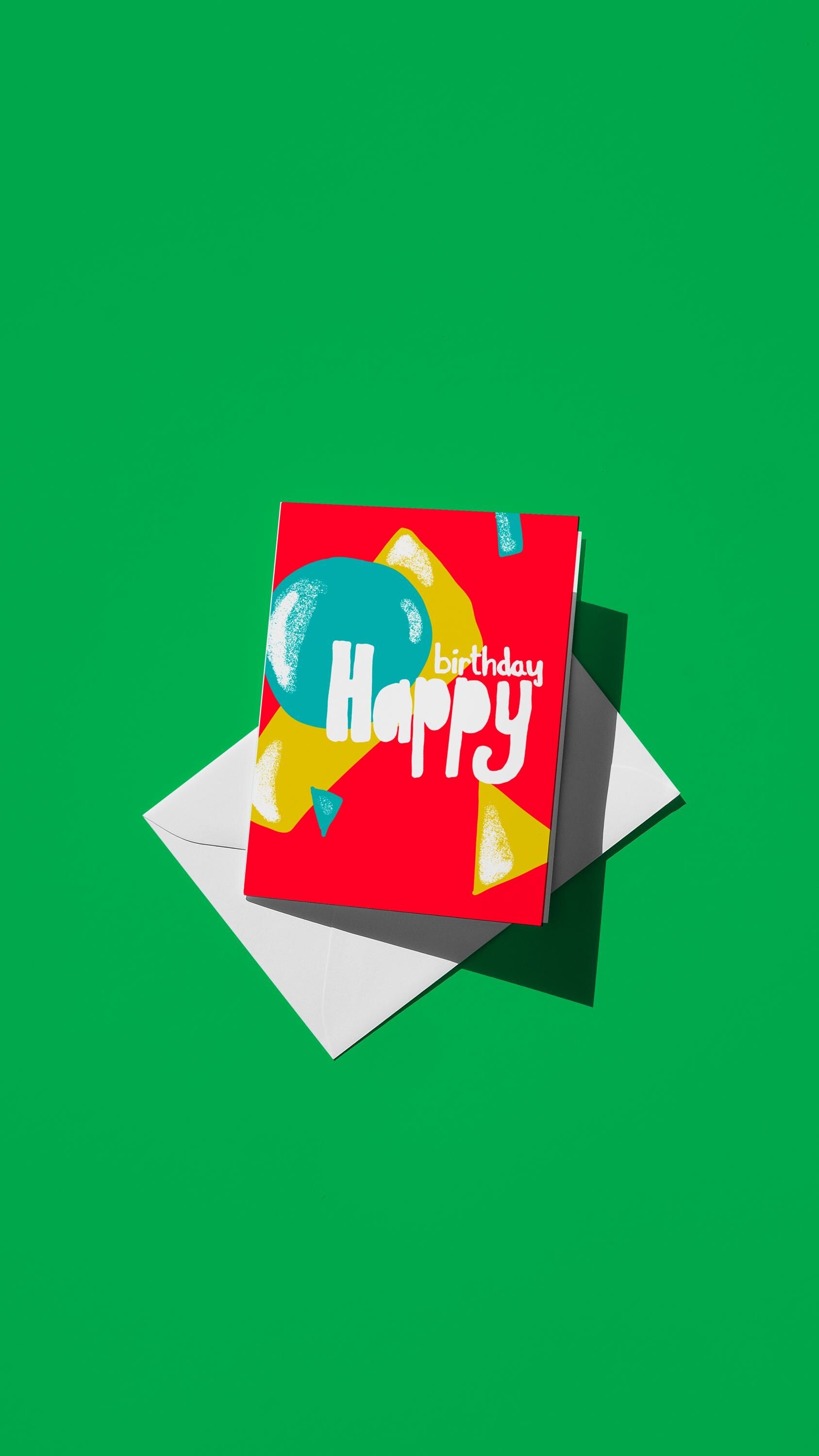 Hand-drawn illustration of colorful geometric shapes with the message "Happy birthday"