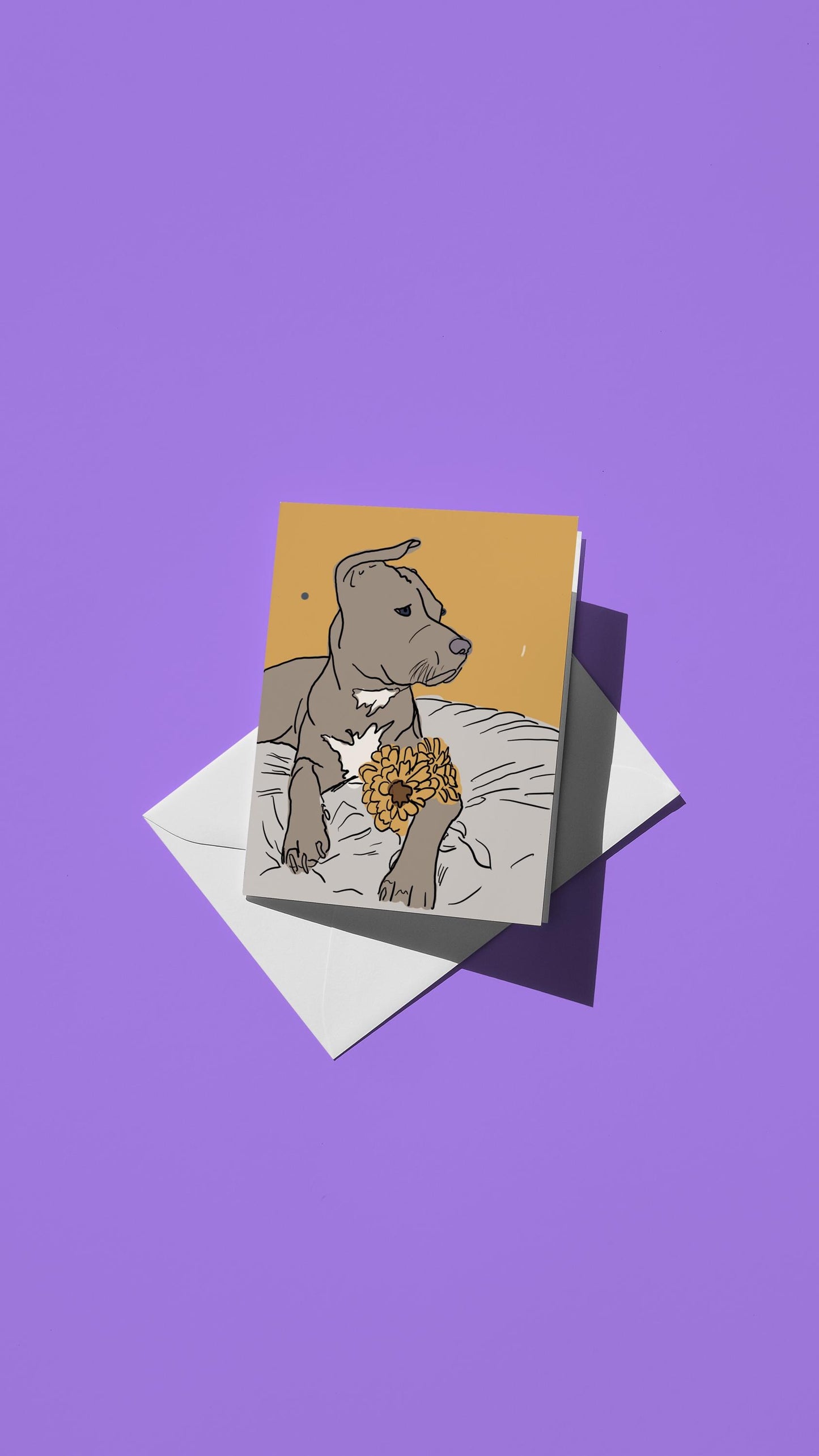 Hand-drawn illustration of a dog with flowers