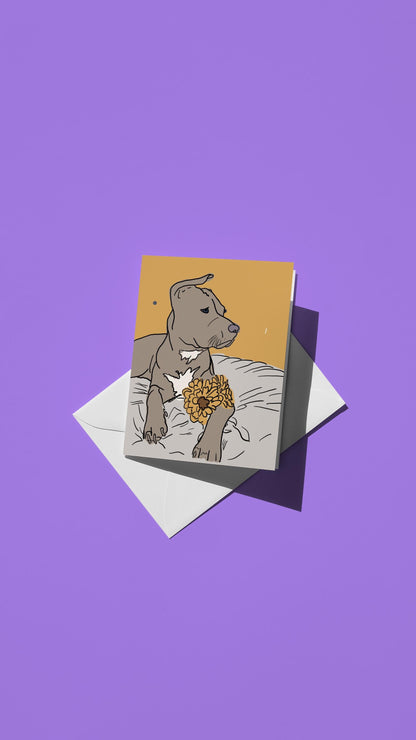 Hand-drawn illustration of a dog with flowers