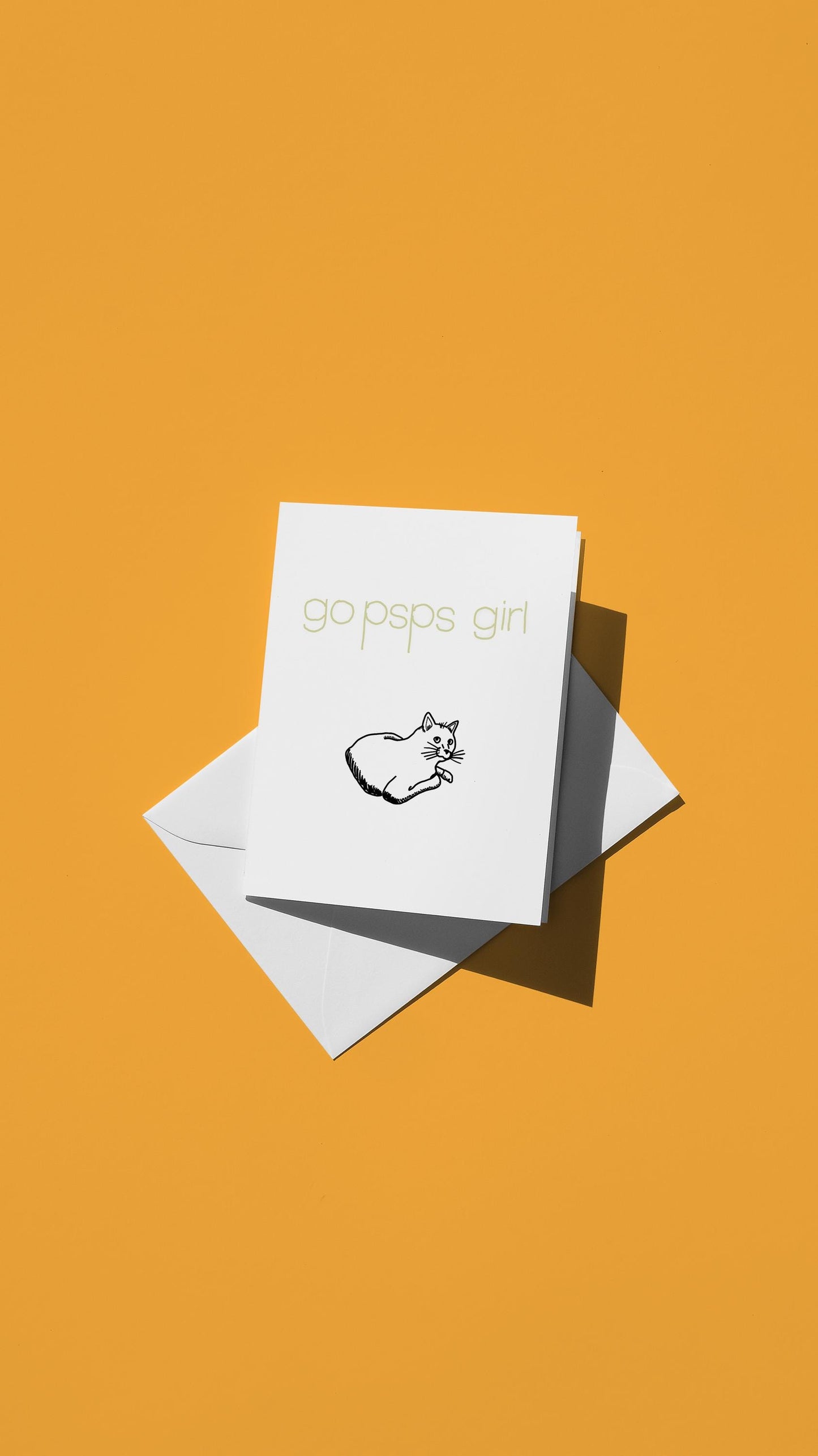 Hand-drawn illustration of a white cat with the message "go psps girl"