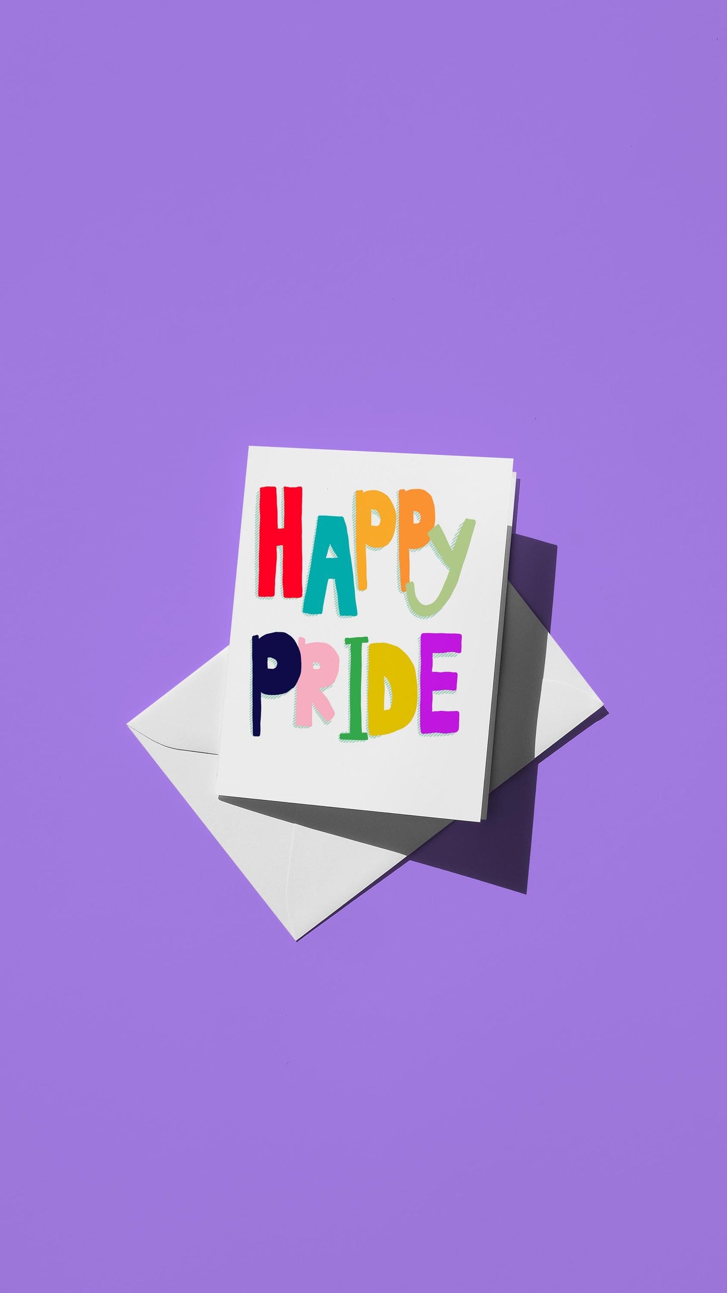Hand-drawn illustration of hand-drawn digital design with the message "HAPPY PRIDE" in colorful letters