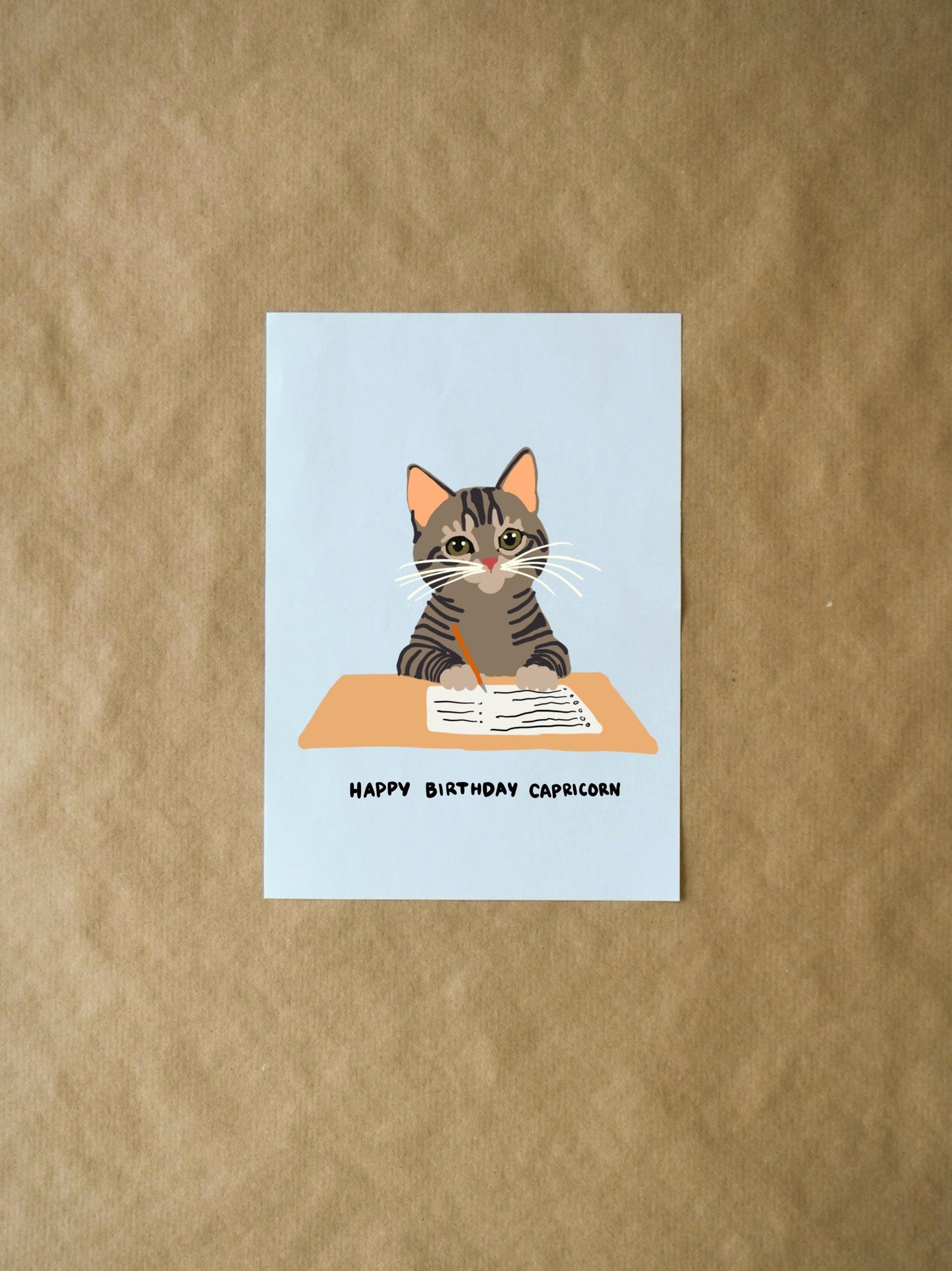 Capricorn Birthday Card | Cute Gray Cat To-Do List Illustration | Funny Zodiac Card for Cat Lovers