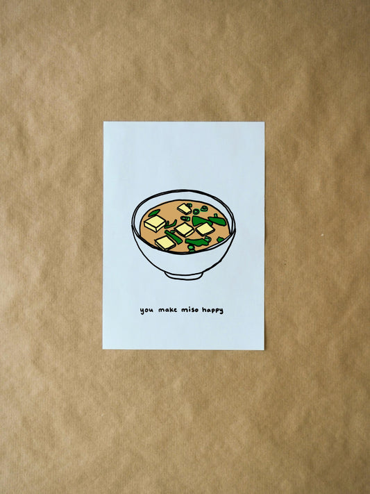 You Make Miso Happy | Funny Valentine's Day Holiday Greeting Card for Him, Her & Couples | Cute Pun for Friendship or Romance