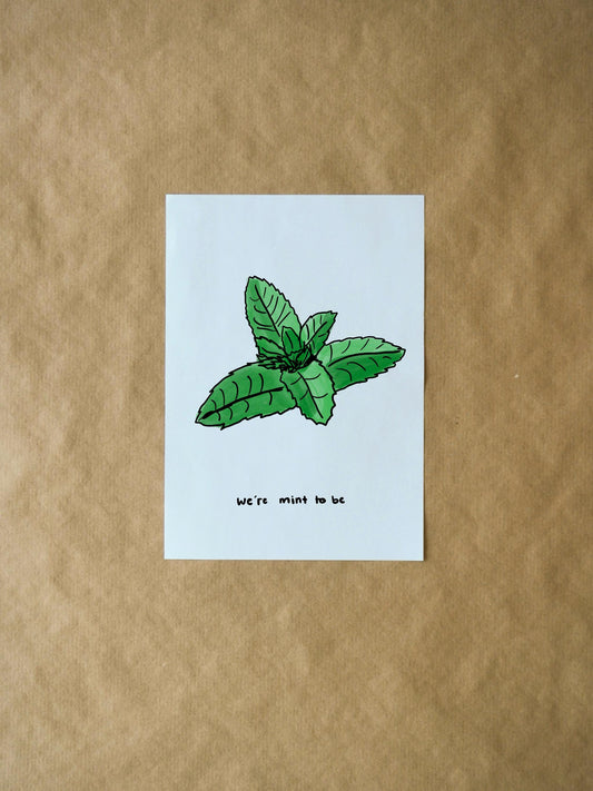 We're Mint To Be Valentine's Day Holiday Card | Funny Pun with Mint Leaves & Romantic Quotes for Couples