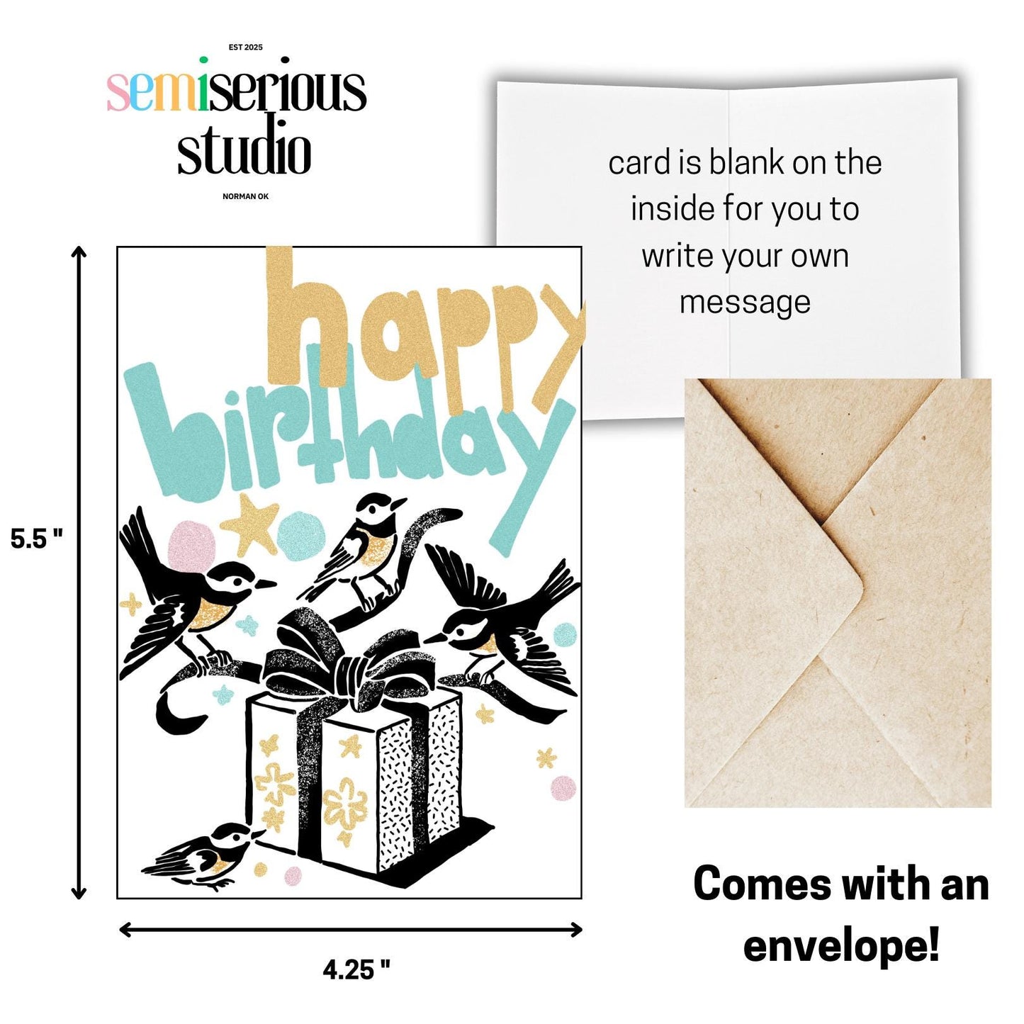 Happy Birthday Birds Card - Cute Birthday Card for Friends, Family, and Kids - Fun Gift with Colorful Birds Design