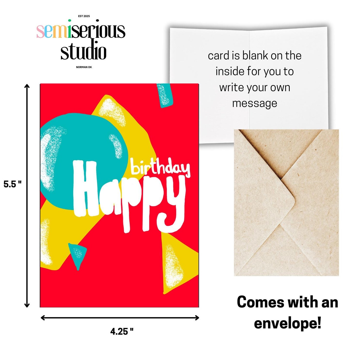 Colorful Happy Birthday Card - Cute Birthday Card for Friends, Family, and Kids - Fun Gift with Colorful Design
