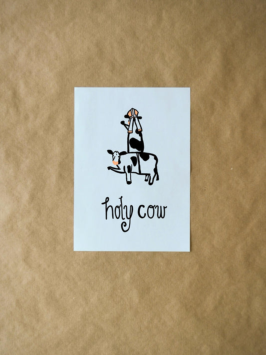 Holy Cow Greeting Card | Funny Pope Card, Cute Art Card & Unique Just Because Gift for Friends, Family