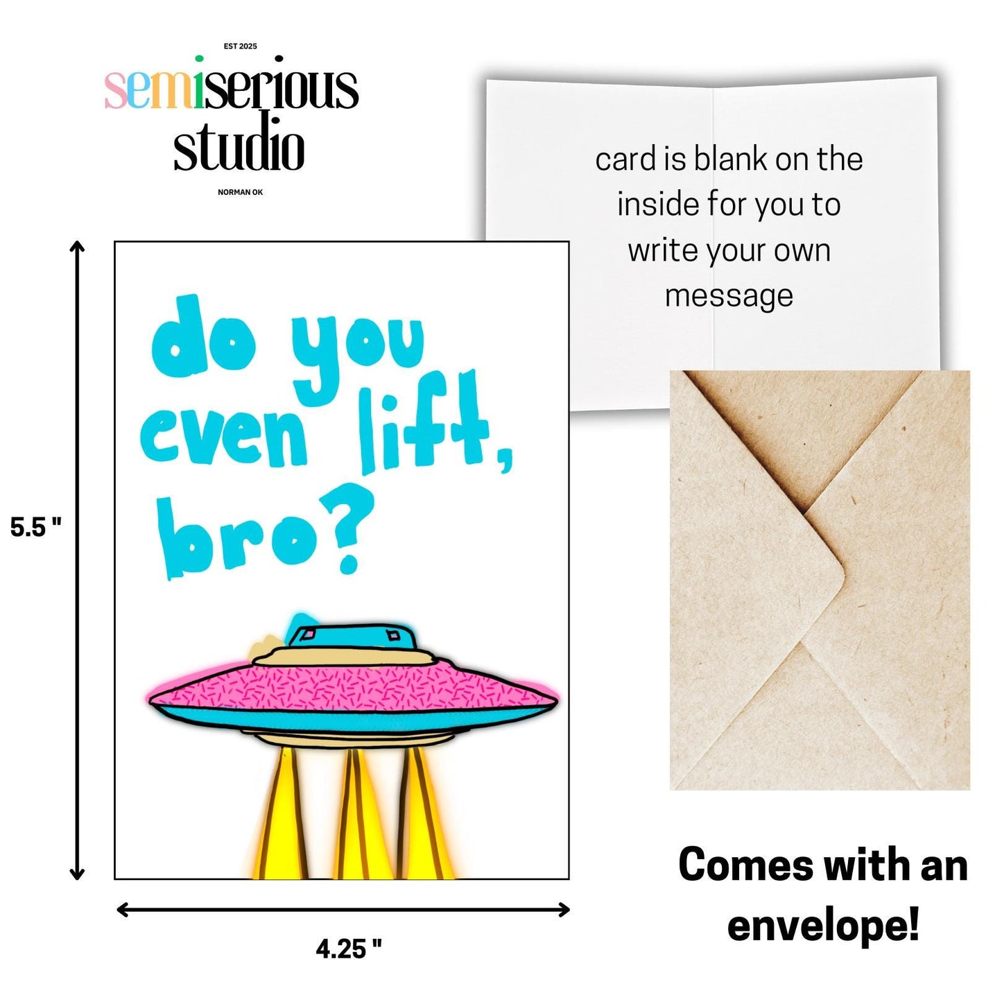 Do You Even Lift, Bro? UFO | Funny Greeting Card - Cute Art Card and Unique Just Because Gift for Friends, Family