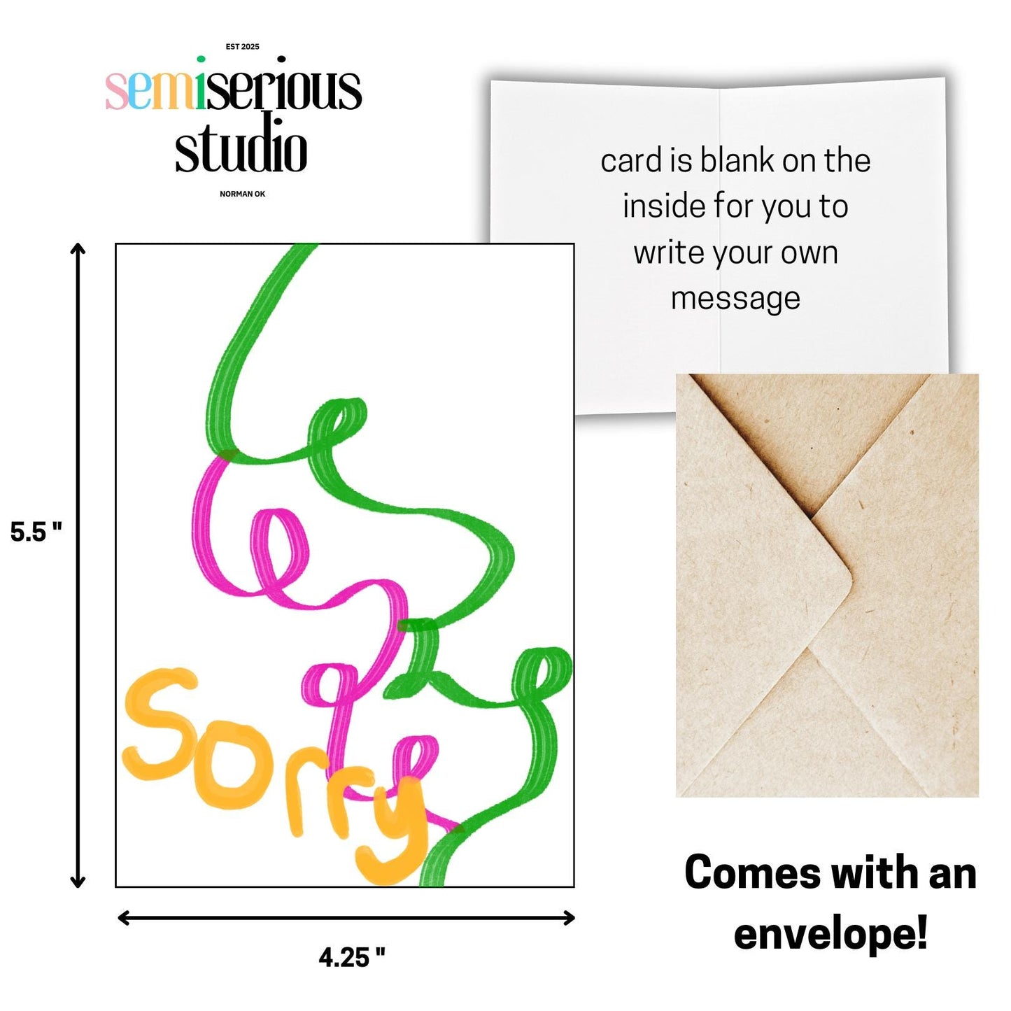 Sorry Ribbons | Simple Colorful Apology Card for Thoughtful Gifts & Messages