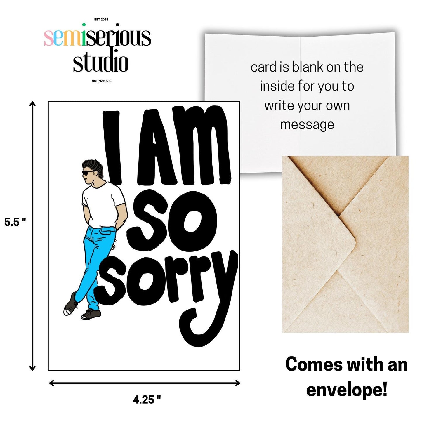 Cool Guy I Am So Sorry Card | Simple Apology Greeting Card for Friends & Loved Ones