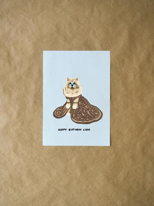 Libra Birthday Card - Funny Cat Lovers Card with Himalayan Cat in Regal Gown - Cute Zodiac Card for Libra Celebrations