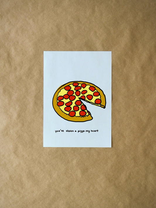 Pizza Valentines Card - Funny Pizza My Heart Pun, Cheesy Joke for Valentine's Day, Cute Holiday Greeting Card